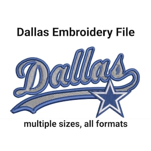 Dallas escrito junto con una estrella de 5 puntas - 4 tamaños diferentes Archivo de bordado