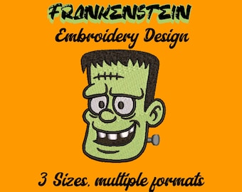 Cute Frankenstein Head Embroidery File -  Multiple formats & sizes included with an instant download for that personalized Halloween gift
