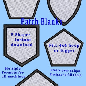 Blank Patches that have a fill and Satin Border Embroidery File - create your own patches using these patch shapes.  Cool shapes, gift ideas