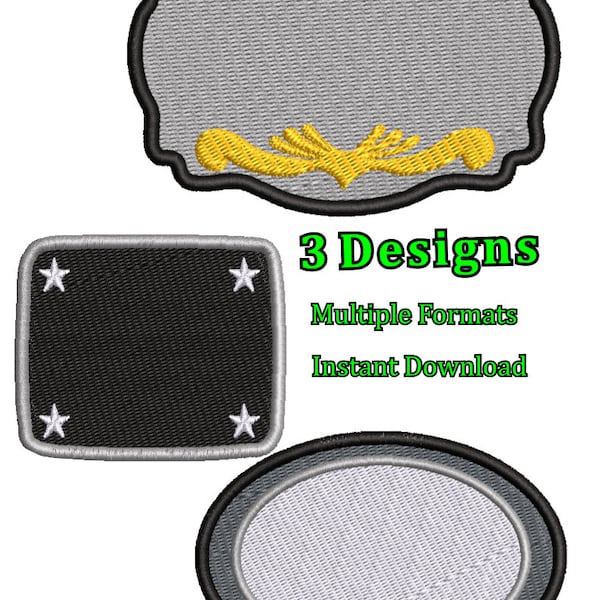 Blank patches with tatami fill and a Satin Border Embroidery File - create your own unique patches using these downloads.  Add your own text