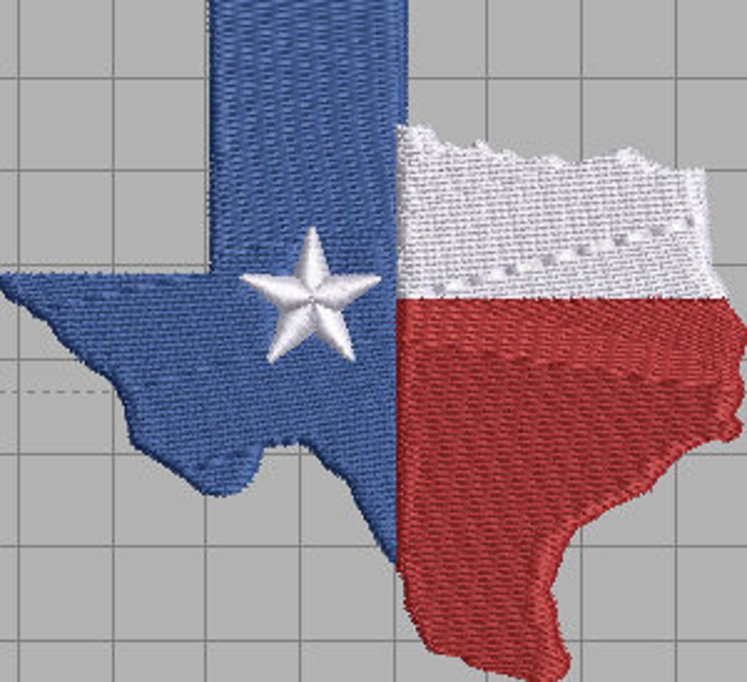 State of Texas Embroidery Files 2 Sizes Red White & Blue Texas Lone