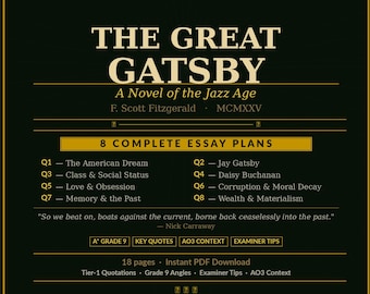 GCSE Great Gatsby Essay Plans | F. Scott Fitzgerald | AQA English Literature | A* Guide | 8 Plans