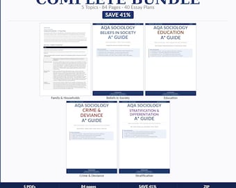 AQA Sociology Bundle | All 5 Topics | A Level Essay Plans | Complete A* Guide | Paper 1 2 3