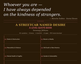 A Streetcar Named Desire Quote Bank | A-Level English Literature Revision | Tennessee Williams | AQA Edexcel OCR