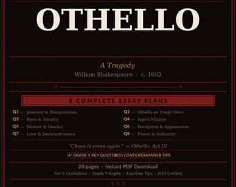 GCSE Othello Essay Plans | Shakespeare | AQA English Literature | A* Guide | 8 Plans