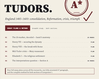 A LEVEL HISTORY Tudors Revision | AQA 1C Essay Plans + Interpretations Method | A* 25 Markers 1485-1603 | Instant Download pdf