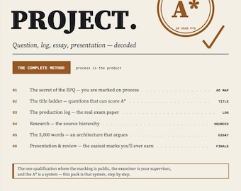 EPQ GUIDE A* | Extended Project Qualification Complete Method | Title Log Essay Presentation | AQA All Boards | Instant Download pdf