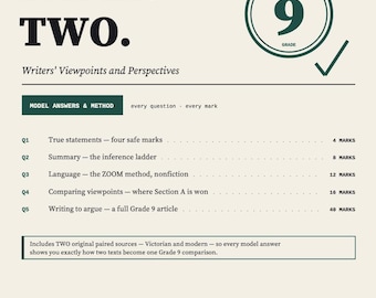 GCSE ENGLISH Language Paper 2 Revision | AQA Grade 9 Model Answers + Method Q1-Q5 | Writers Viewpoints | Instant Download pdf
