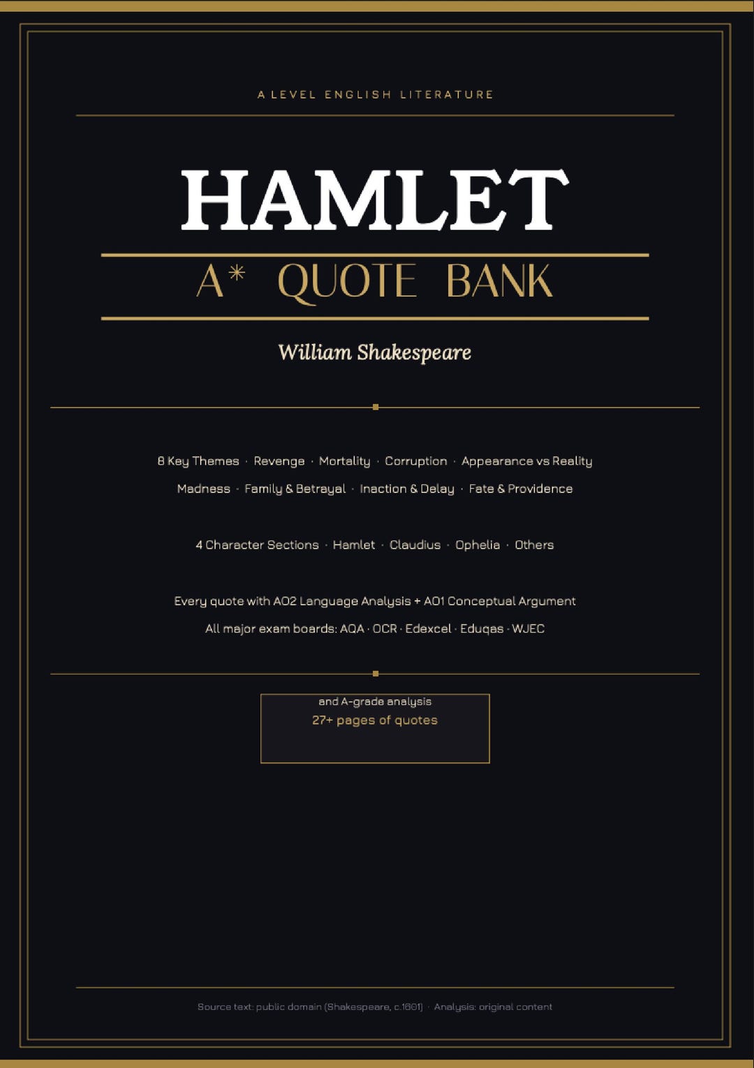 Hamlet Quote Bank | A Level English Literature | AO2 Analysis | A* ...