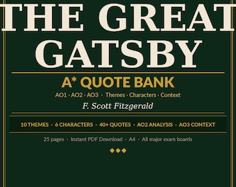 A* The Great Gatsby Quote Bank | A-Level English Literature | AQA Edexcel OCR | F. Scott Fitzgerald PDF