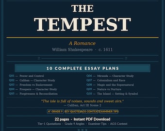 GCSE The Tempest Essay Plans | AQA | 10 Grade 9 Essays | Shakespeare Study Guide PDF