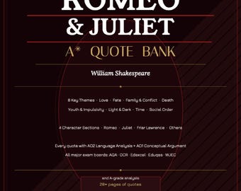 Romeo and Juliet Quote Bank, AO2 Analysis and Key Quotations, A Level and GCSE English Literature, Instant Download PDF