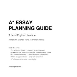 Przewodnik po planowaniu eseju z literatury angielskiej na poziomie A, szablony i przykładowe plany esejów na poziomie A*, powtórka do egzaminu