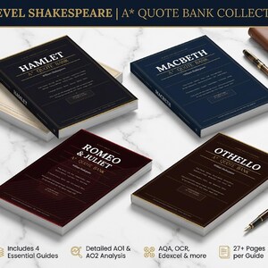 Pakiet Szekspira | Makbet, Hamlet, Otello, Romeo i Julia | Język angielski na poziomie zaawansowanym | Bank cytatów AO2 | Natychmiastowe pobieranie pliku PDF