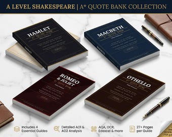 Shakespeare Bundle | Macbeth Hamlet Othello Romeo Juliet | A Level English | AO2 Quote Bank | Instant Download PDF