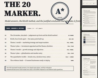 A Level Business Edexcel Revision | 20-Marker Model Answers Themes 1-4 | Grade A* Method + Evaluation | Instant Download pdf