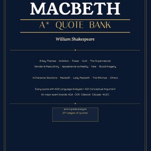 Macbeth-citatsamling, AO2-analys och viktiga citat, engelsk litteratur för A-nivå och GCSE, direktnedladdning i PDF-format