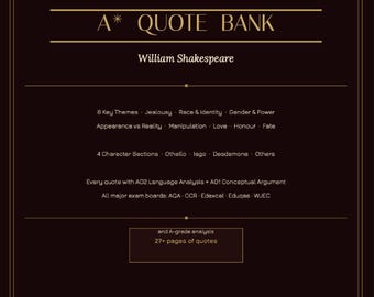 Othello A-Level English Literature Quote Bank | Key Quotes & Analysis PDF | Instant Download