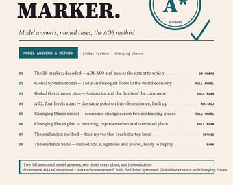 A Level Geography AQA Revision | Global Systems & Changing Places 20-Markers | Instant Download pdf