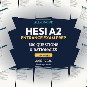 HESI A2 Entrance Exam 2025 2026 | 600 Questions & Answers | All Subjects | Nursing School Prep | Instant Download PDF