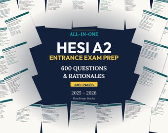 HESI A2 Entrance Exam 2025 2026 | 600 Questions & Answers | All Subjects | Nursing School Prep | Instant Download PDF
