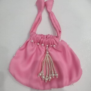 Rosa Seide Beutel mit Perlen Verzierungen , rosa Tasche, Perle bestickt Tasche , Brautjungfer Geschenk, festliche Tasche , ethnische Handtasche,