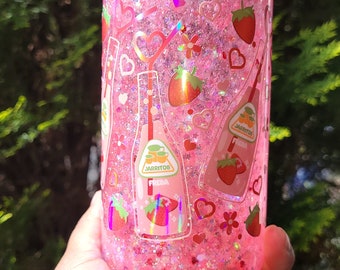 Strawberry Jarritos Snow Globe Tumbler: Rhinestone Lid, Glittery Drink Cup
