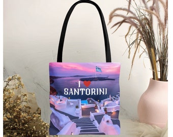 I love Santorini Tote Bag/Greece Travel Bag/Greek Islands Traveler/Distance Wedding Trip/Travel Lover Gift/Greece Shopping Tote/Gift For Mom