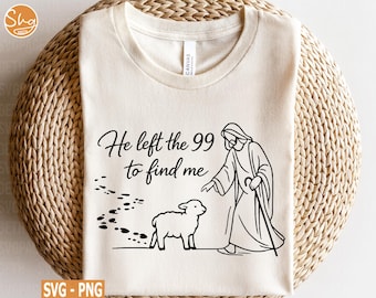 Il a quitté le 99 pour me trouver SVG PNG | Dessin au trait Jésus et mouton | Citation de foi chrétienne | Art mural chrétien minimaliste