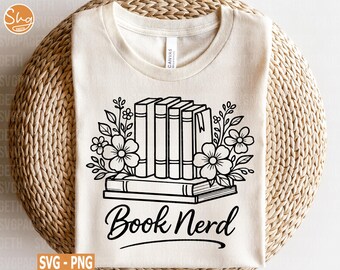 Livre SVG nerd, livre avec des fleurs, lecture d'humour, svg amateur de livres, svg livresque, rat de bibliothèque svg, citation drôle de livre svg, téléchargement numérique