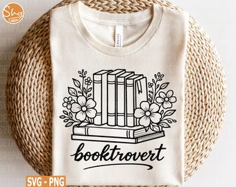 Booktrovert Book & Flowers SVG, svg pour amoureux des livres, livre avec fleurs svg, svg humour lecture, svg rat de bibliothèque, svg introverti, téléchargement numérique