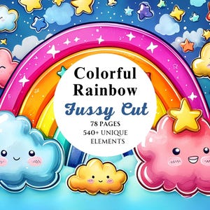 Rainbows Fussy Cuts, Colorful Rainbow Graphics, Cheerful Printables, Instant Digital Download, Unlimited Commercial Use for Crafts