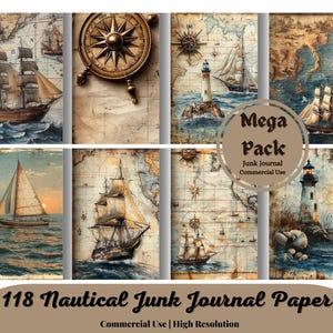 Nautical Junk Journal Paper, Vintage Nautical Ephemera Kit, Sea Marine Collage Scrapbook Paper, Printable Ocean Horizontal Digital Pages