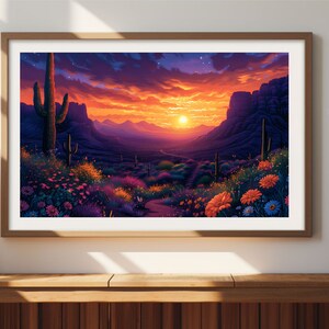 Westlicher Wüstendruck | Retro-Mid-Century-Poster | Botanischer Kaktus Modernes Dekor | Rosa Büro-Schlafzimmer-Malerei | Vintage Wild-West-Kunst DCB