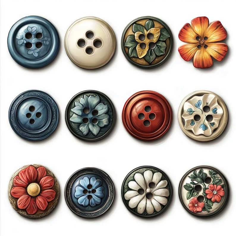 VINTAGE BUTTONS Fussy Cut Junk Journal Elements, Scrapbooking Ephemera ...