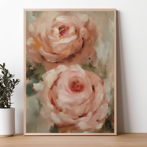 Vintage Rose Abstract Wall Art | Muted Pink Botanical PRINTABLE Digital Downloadable Print | DCB