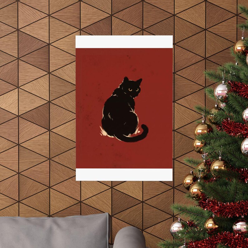 Vintage Black Cat Art Retro Japanese Style Drawing Print Japan Edo ...
