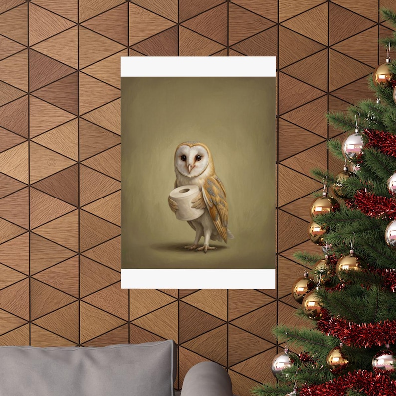 Owl and Toilet Paper Wall Art | Funny Bathroom Print | Farmhouse Powder ...