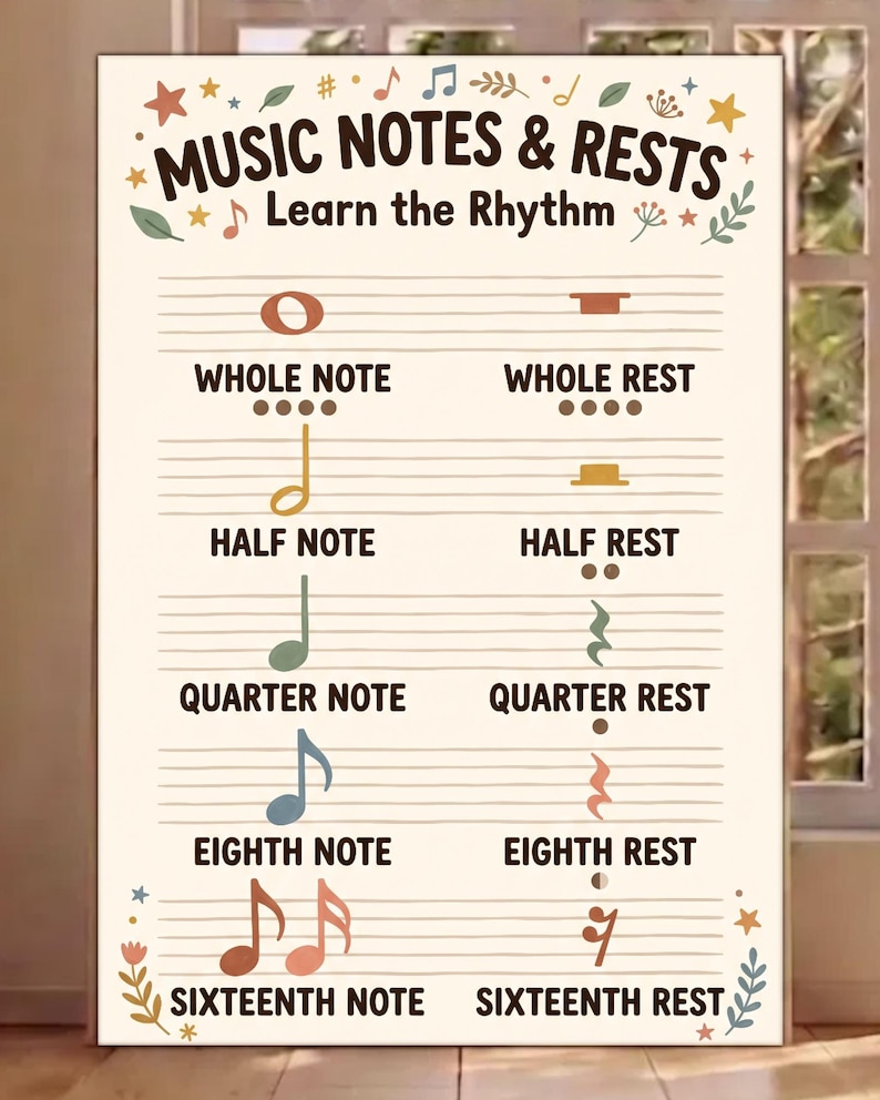 Notes And Rests Music Notes and Rests Print, Kids Rhythm Chart, Learn the Rhythm Poster ...