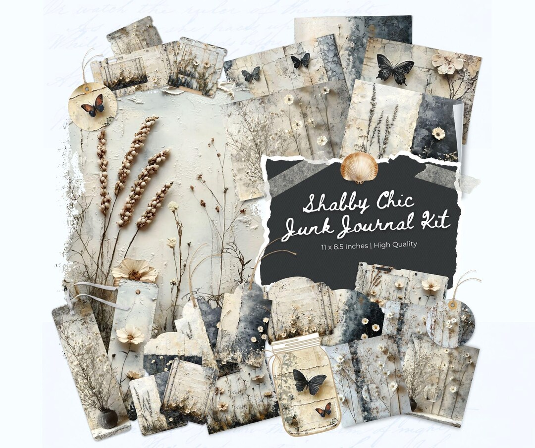 Shabby Chic Junk Journal Kit, Printable Pages With Ephemera, Cover ...