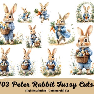 Peter Rabbit Fussy Schnitte, Beatrix Potter Style, Frühlingshase, Kartenherstellung, Bild in hoher Qualität, Papiermodell, Digitaler Download, Junk Journal
