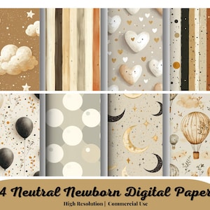 Paquet de papier neutre imprimable pour nouveau-né, éphémères bohèmes pour la chambre de bébé, nouvelles pages de baby shower, téléchargement du journal indésirable, scrapbooking, fabrication de cartes