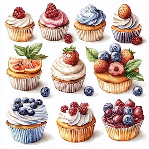 Sweet Treats Watercolor Fussy Cut Bundle, Tasty Desserts, Donuts, Cookies, Cupcakes, Macarons, PNG, Instant Digital Download, Commercial Use