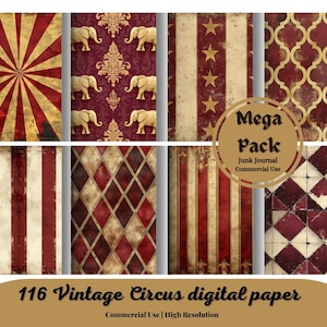Vintage Circus digital paper backgrounds vintage Victorian grunge distressed textures, Freakshow printable scrapbook paper commercial use