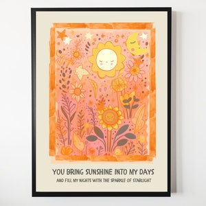 You Are My Sun, Flower illustration, Eco, Nursery Art, Kids Room, Art, Print, Gifts for Her, kids, Flowers, Colour Pop, Bright DCB (set-2)