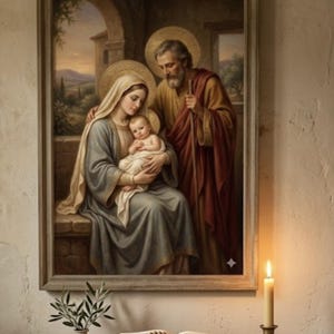 Holy Family Canvas Art | Mary Joseph and Baby Jesus Christian Decor | Classical Catholic Wall Art