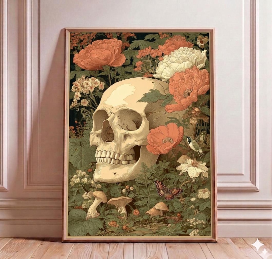 Floral Skull Anatomy Poster, Botanical Cranium Wall Art, Flower ...