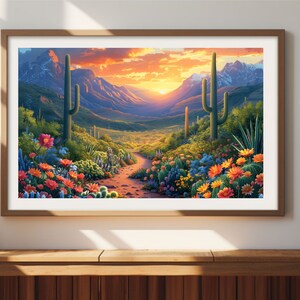 Westlicher Wüstendruck | Retro-Mid-Century-Poster | Botanischer Kaktus Modernes Dekor | Rosa Büro-Schlafzimmer-Malerei | Vintage Wild-West-Kunst DCB