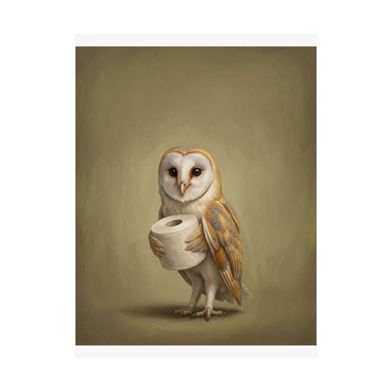 Owl and Toilet Paper Wall Art | Funny Bathroom Print | Farmhouse Powder ...