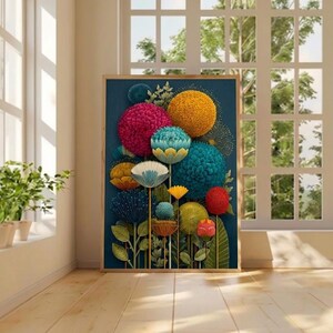 Dark Botanical Art Print, Night Garden Flower Poster, Vibrant Floral Wall Art, Moody Bold Decor, Modern Living Room Print Bild 4